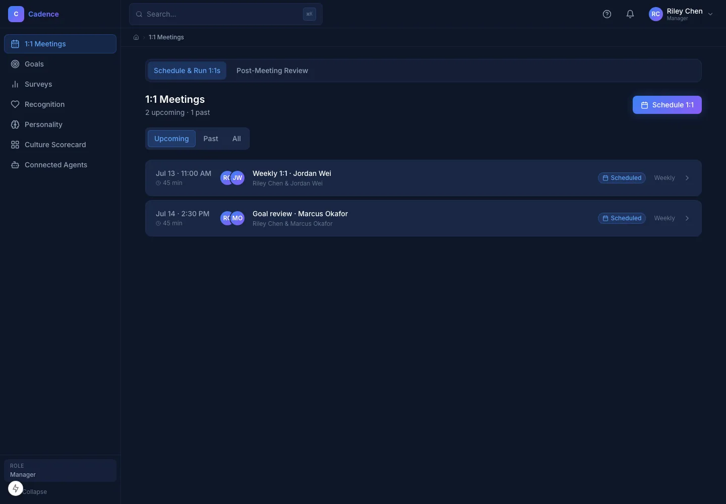 1:1 calendar rhythm product screenshot