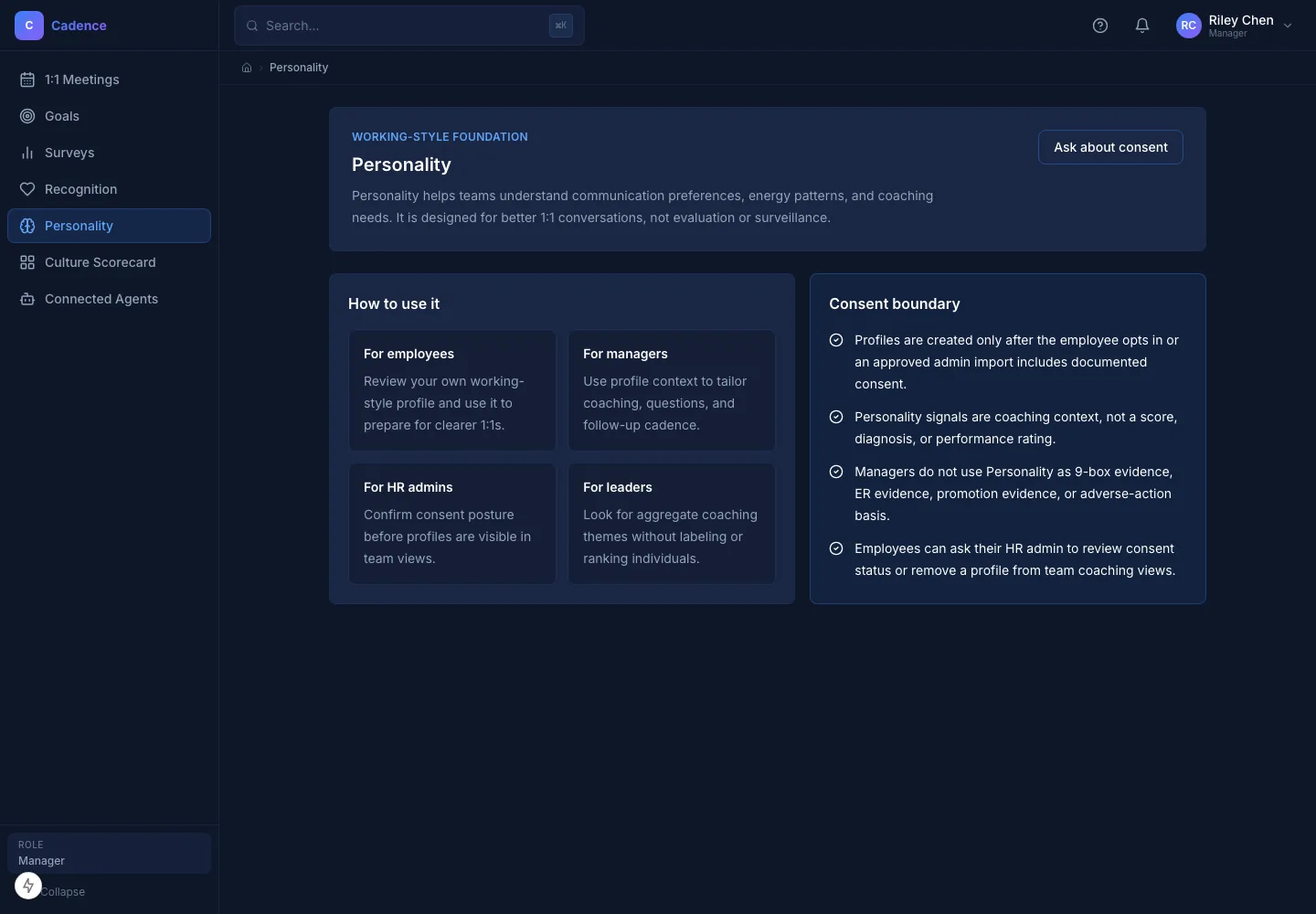 Personality with consent boundaries product screenshot